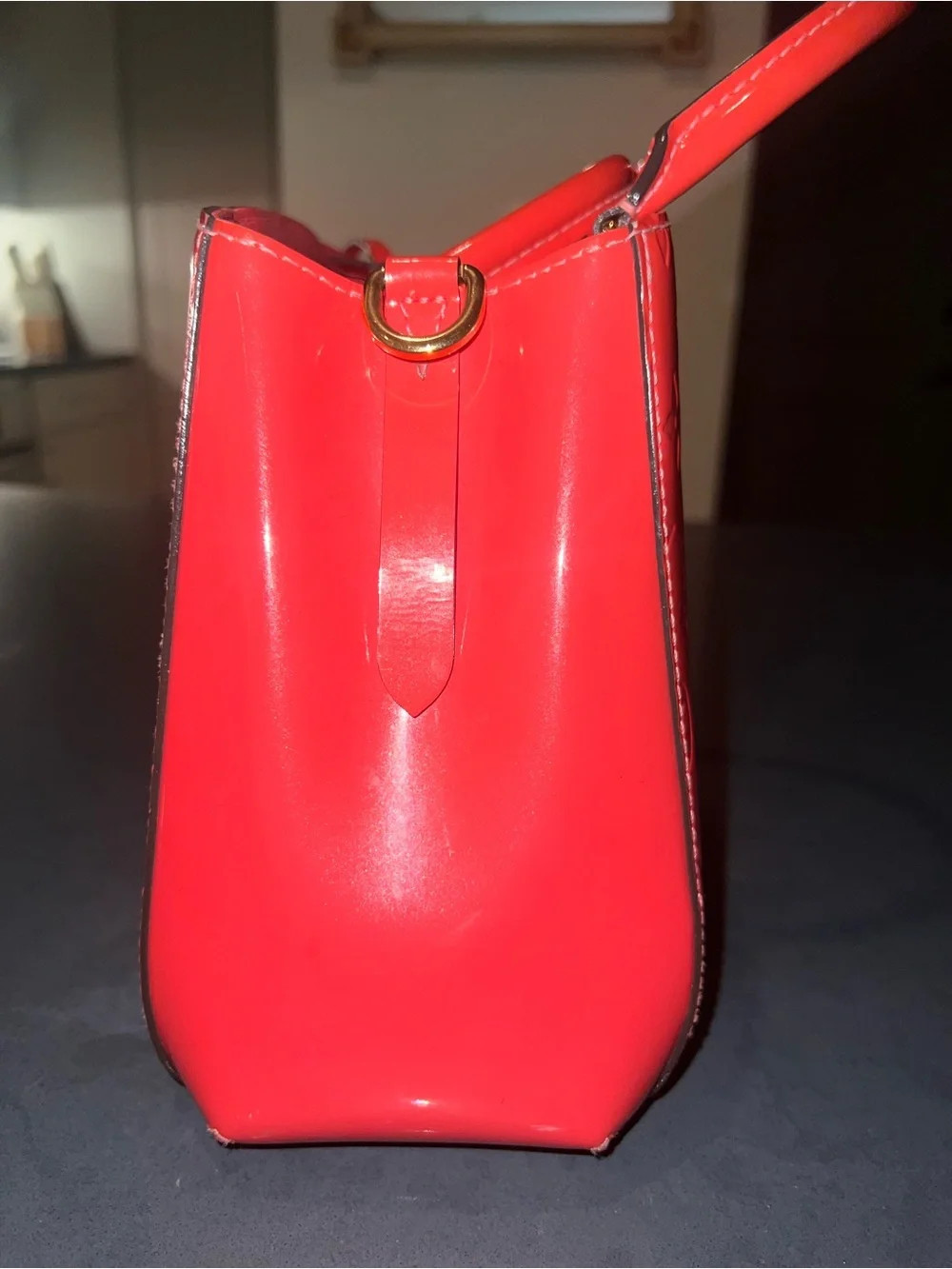 Louis Vuitton Montaigne BB Vernis Monogram Coral Top Handle Satchel